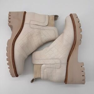 Dolce Vita Huey H2O Cream Ivory Croc Leather Block Heel Chelsea Ankle‎ Boots 6.5